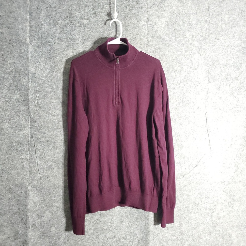 Banana Republic Sweater Mens Large Burgundy Cotton Cashmere 1/4 Zip Pullover